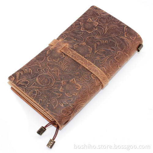 Boshiho Vintage Embossed Leather Journal Diary (Handmade) with leather strap closure